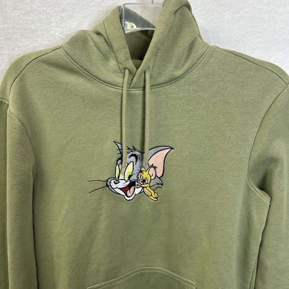 H&M Tom & Jerry Graphic Embroidered Green Hoodie Mens Size Small - Picture 2 of 11